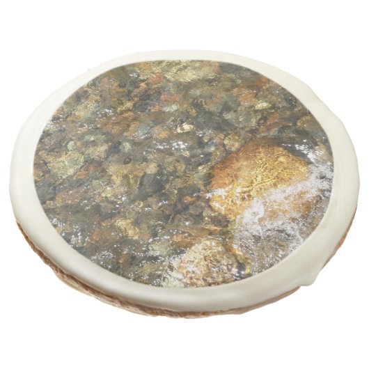 River-Worn Pebbles Brown and Grey Natural Abstract Sugar Cookie (Angled)