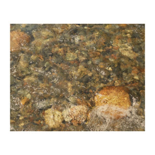 River-Worn Pebbles Brown and Grey Natural Abstract Wood Wall Art