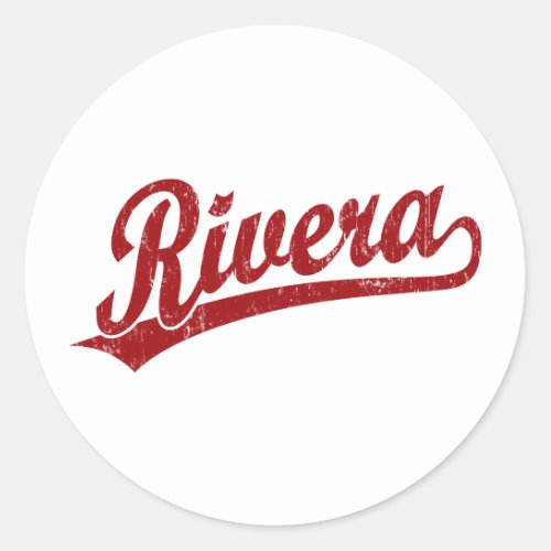 Rivera script logo in red classic round sticker