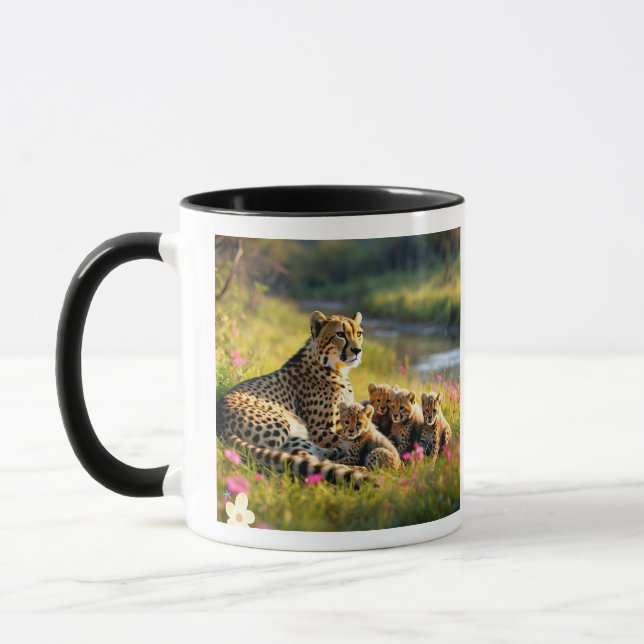 "Riverbank Serenity with Cheetahs" Mug (Left)