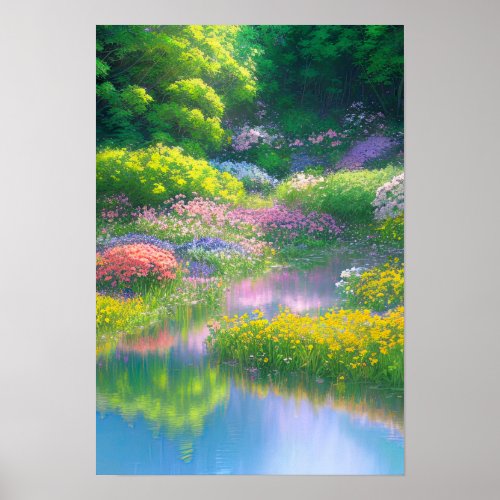 Riverbank Symphony Colorful Scenery Poster