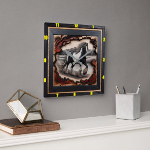 Riverbank Trot: Charred Wood Gypsy Vanner  Square Wall Clock