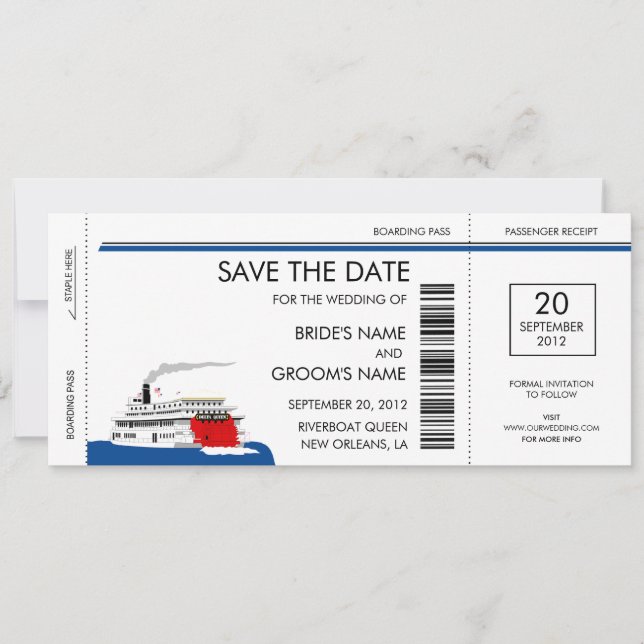 Riverboat Wedding Save the Date Cards (Front)