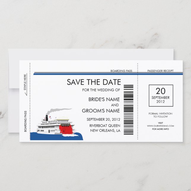 Riverboat Wedding Save the Date Cards (Front)