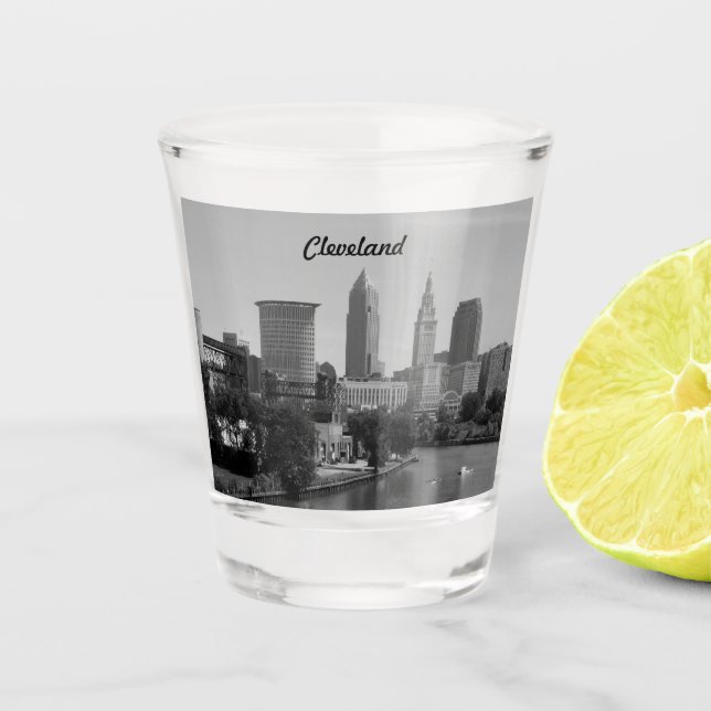 RiverFront View BW Cleveland Shot Glass (Front)