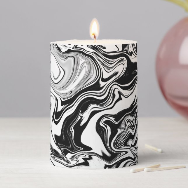 Rivers of Black and White Pillar Candle (In Situ)