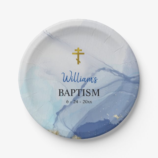 Rivers of Living Water Orthodox Christian Baptism Paper Plates (Front)