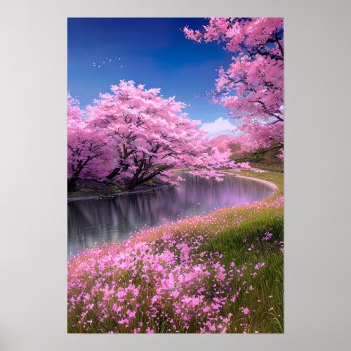 Riverside Bliss in the Sakura Park Poster