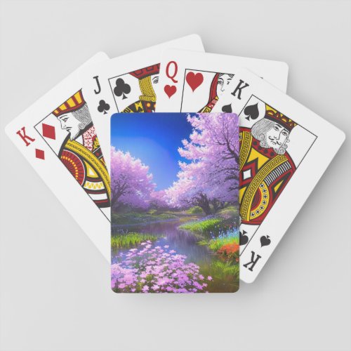 Riverside Blossoms a Tapestry of Tranquility Poker Cards