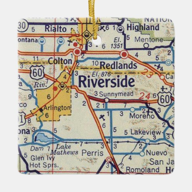 Riverside CA 50's Map Ceramic Ornament (Front)