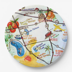 Riverside - California Colorful Map Paper Plates