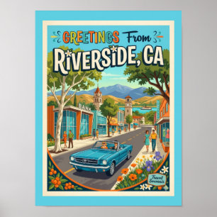 Riverside California Greetings Retro Style Poster