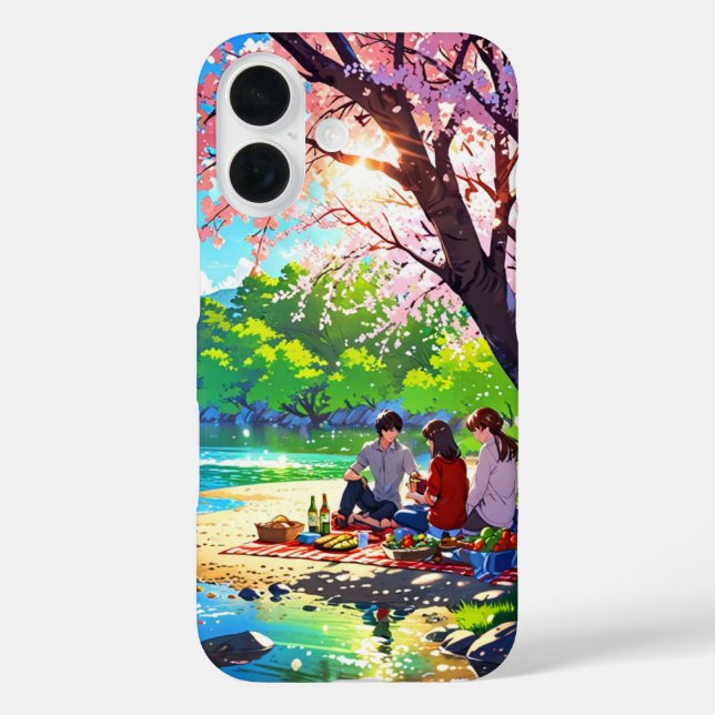 Riverside Picnic – Cozy Anime Spring Art Case-Mate iPhone Case (Back)
