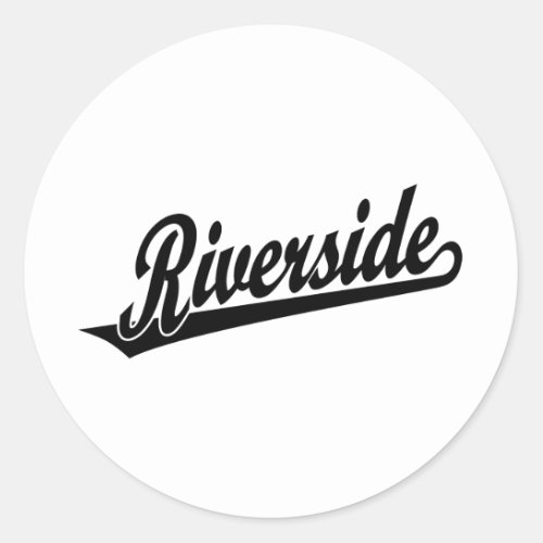 Riverside script logo in black classic round sticker