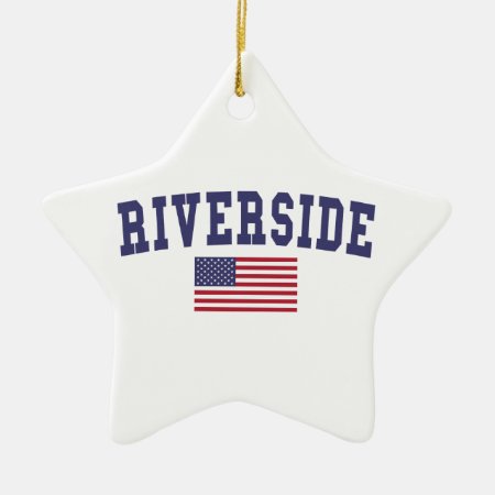 Riverside Us Flag Ceramic Ornament