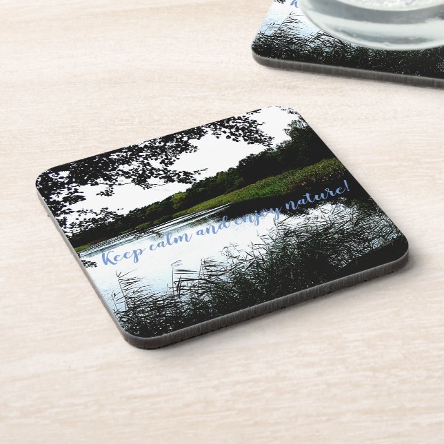 Riverside with branches and reed photo beverage coaster (Left Side)