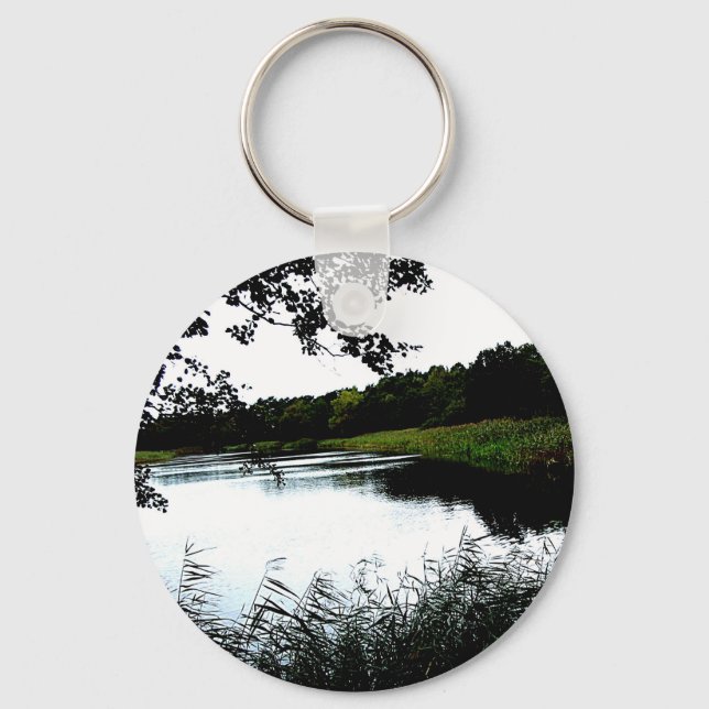 Riverside with forest and reeds photo keychain (Front)