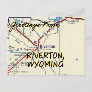 Riverton Wyoming Vintage Map Postcard