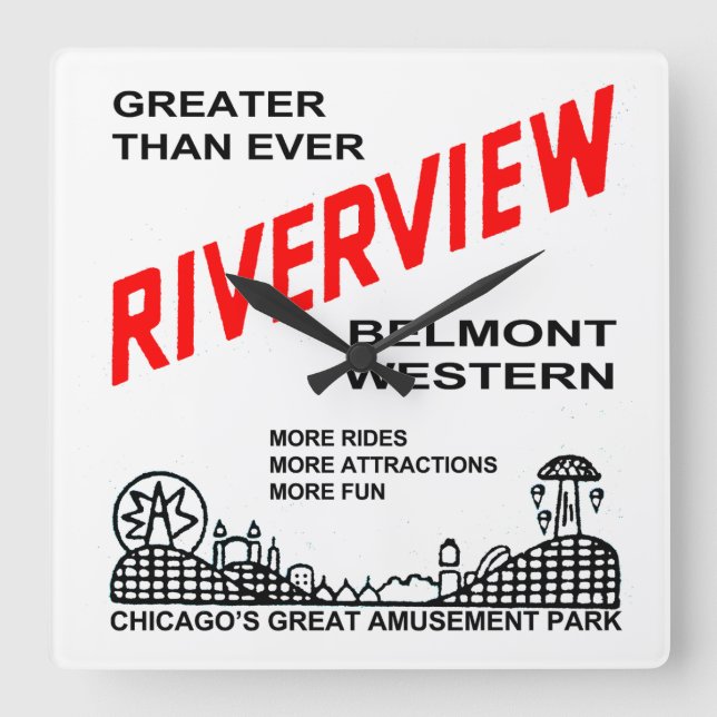 Riverview Amusement Park, Chicago, IL 1904-1967 Square Wall Clock (Front)