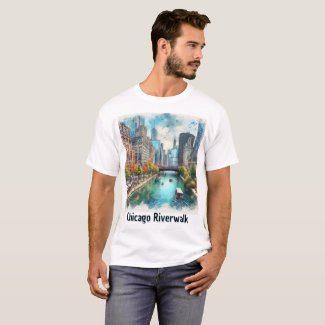 Riverwalk in Chicago Watercolor Travel T-Shirt