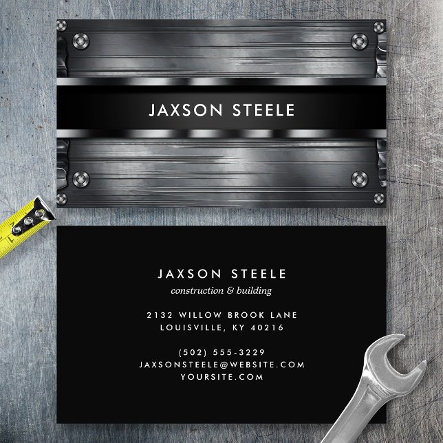 Riveted Metal Industrial Construction Business Card (Creator Uploaded)