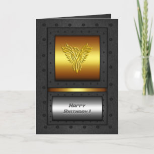 Riveted steel-frame gold and chrome birthday eagle card
