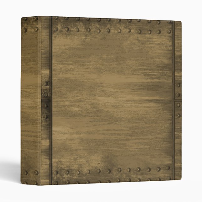 rivetted grungy gold metal plate binder (Front/Spine)