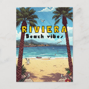 Riviera beach, european summer holiday postcard