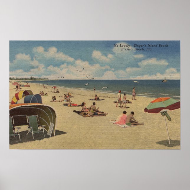 Riviera Beach, Florida - Sunbathers on Beach Poster (Front)