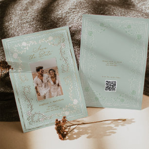 Riviera Floral Foil Save the Date Mint Invitation
