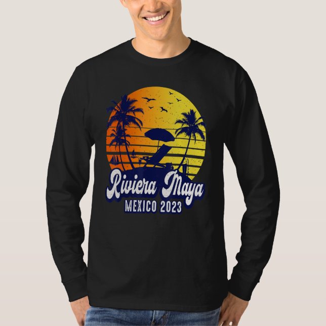 Riviera Maya 2023 Mexico Sunset Beach Retro T-Shirt (Front)