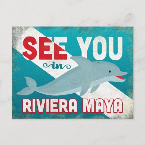 Riviera Maya Dolphin _ Retro Vintage Travel Postcard
