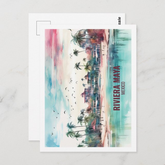 Riviera Maya Mexico Famous Travel Place Watercolor Postcard (Front/Back)