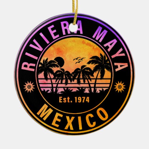 Riviera Maya Mexico Palm Tree Vintage Travel 60s Ceramic Ornament