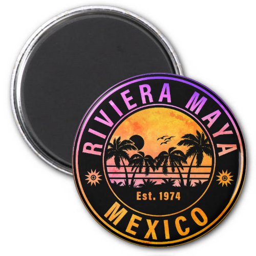 Riviera Maya Mexico Palm Tree Vintage Travel 60s Magnet