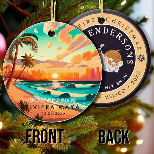 Riviera Maya Mexico Palm Tree Vintage Travel Ceramic Ornament