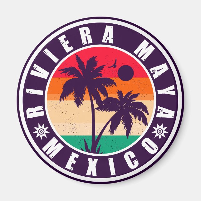 Riviera Maya Mexico Palm Trees Vintage Souvenir Magnet (Front)