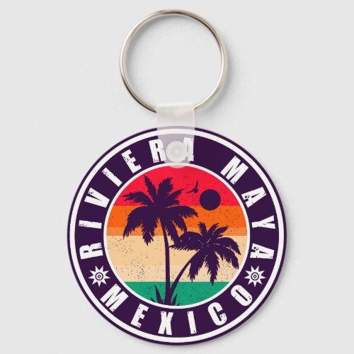 Riviera Maya Mexico Palm Trees Vintage Souvenirs Keychain