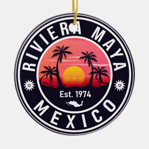 Riviera Maya Mexico Retro Sunset Palm Souvenirs Ceramic Ornament