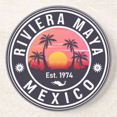 Riviera Maya Mexico Retro Sunset Palm Souvenirs Coaster