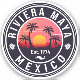 Riviera Maya Mexico Retro Sunset Palm Souvenirs Sticker