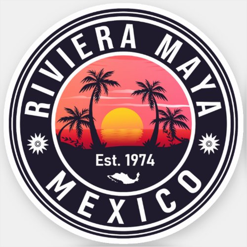 Riviera Maya Mexico Retro Sunset Palm Souvenirs Sticker