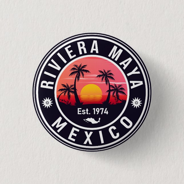 Riviera Maya Mexico Retro Sunset Souvenirs 60s Button (Front)