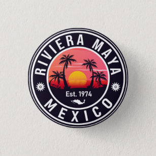Riviera Maya Mexico Retro Sunset Souvenirs 60s Button