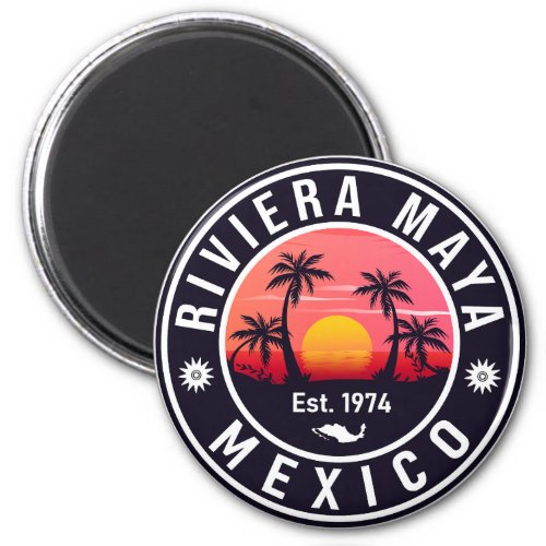 Riviera Maya Mexico Retro Sunset Souvenirs Palm Magnet
