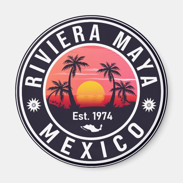 Riviera Maya Mexico Retro Sunset Souvenirs Palm Magnet (Front)