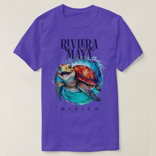Riviera Maya Mexico Watercolor Happy Sea Turtle T-Shirt (Design Front)