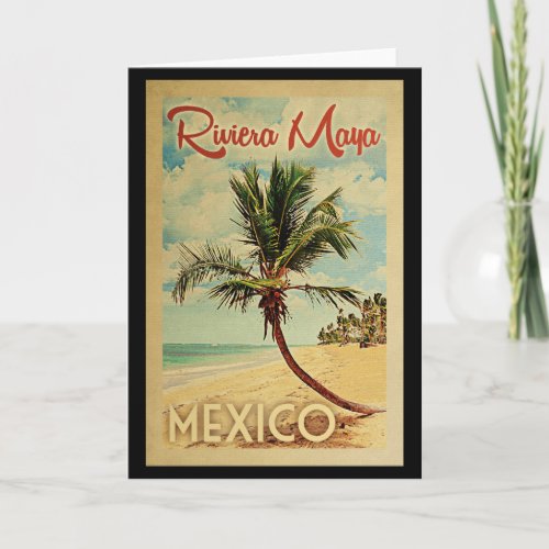 Riviera Maya Palm Tree Vintage Travel Card
