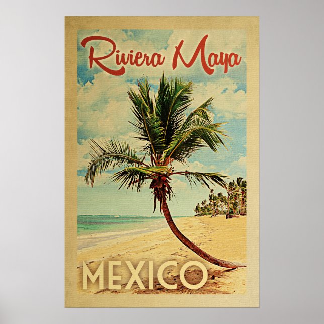 Riviera Maya Palm Tree Vintage Travel Poster (Front)