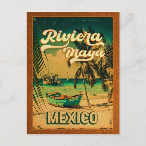 Riviera Maya Postcard Palm Tree Vintage Travel